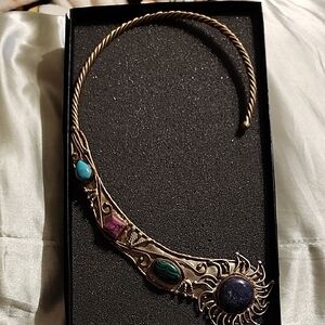 Gold-Tone Multi Gem Women's Statement Necklace - Turquoise, Green, Purple, Blue